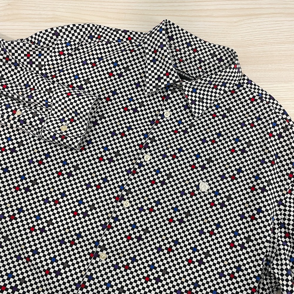 Rocawear Mens 2XL Black White‎ Checkered Multi Color Cotton Button Down Shirt